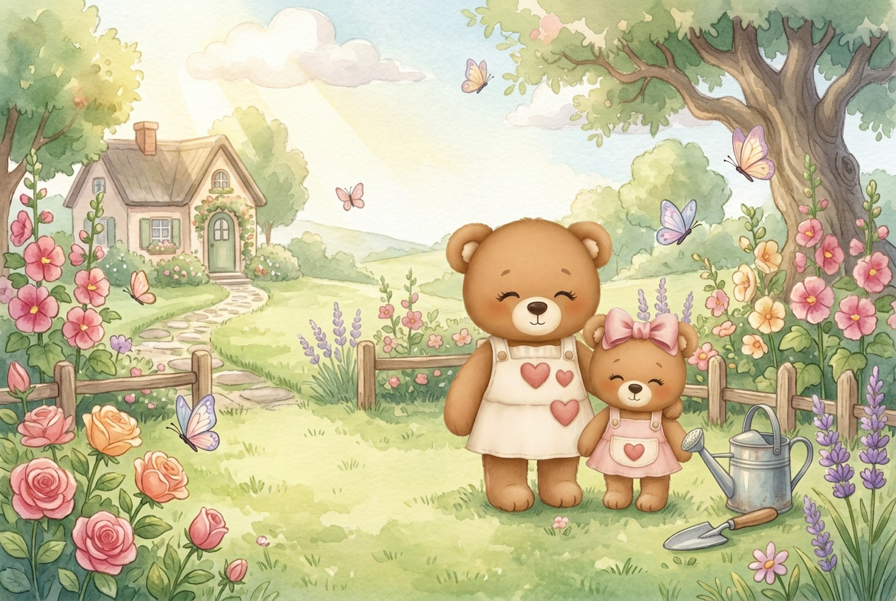 Mum Teddy and Baby Teddy in Teddy's Garden