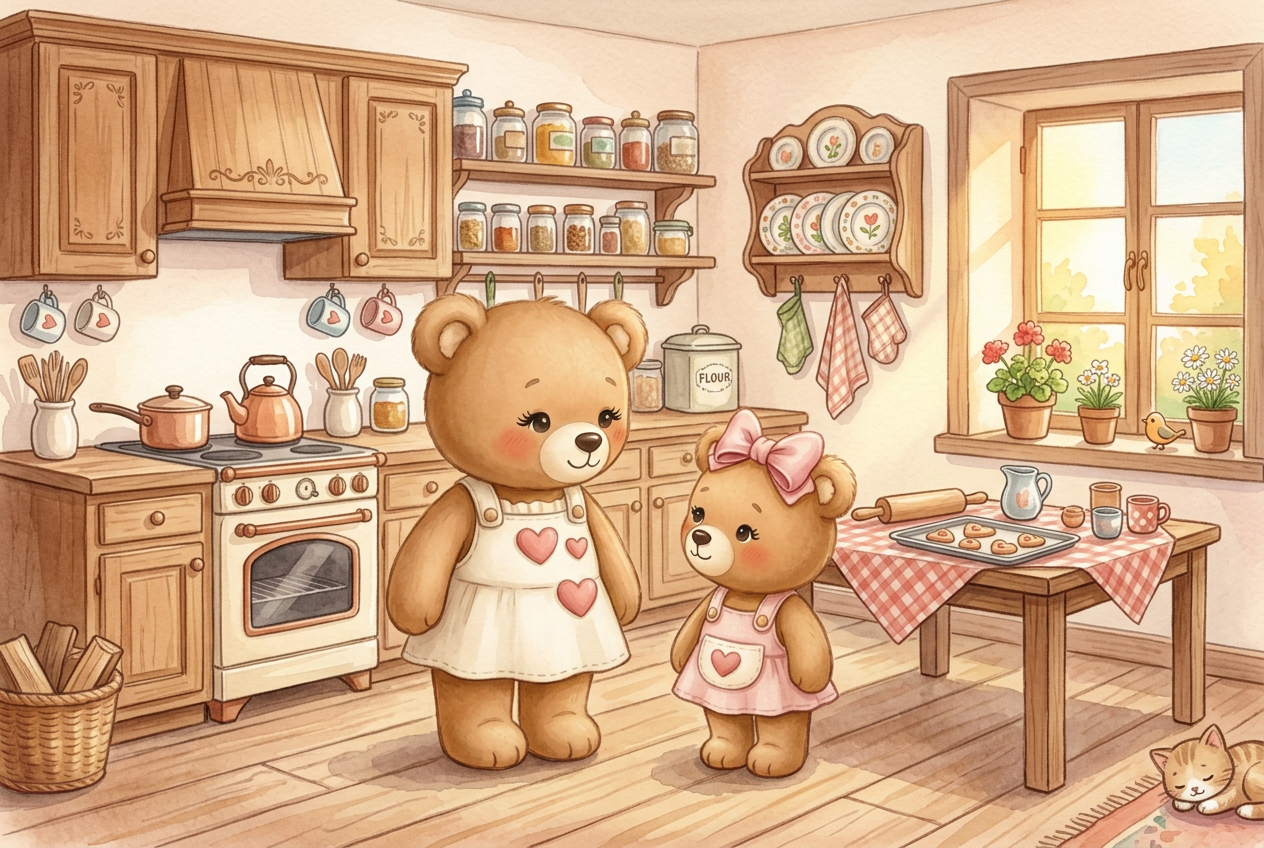 Mum Teddy and Baby Teddy in Teddy's Kitchen