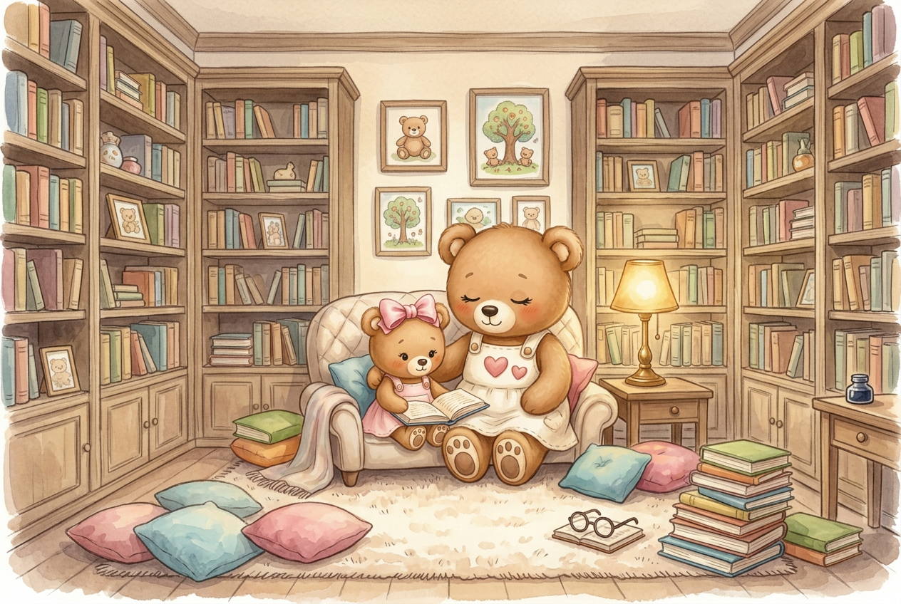 Mum Teddy and Baby Teddy in Teddy's Library